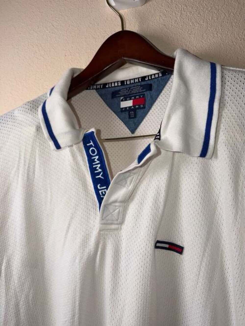 Vintage 1999 Tommy Jeans Mesh Performance Polo‎ Shirt XXL White